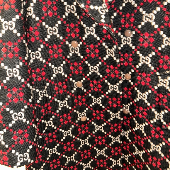 Gucci Black and Red Patterned Pea Coat - Picture 11 of 15